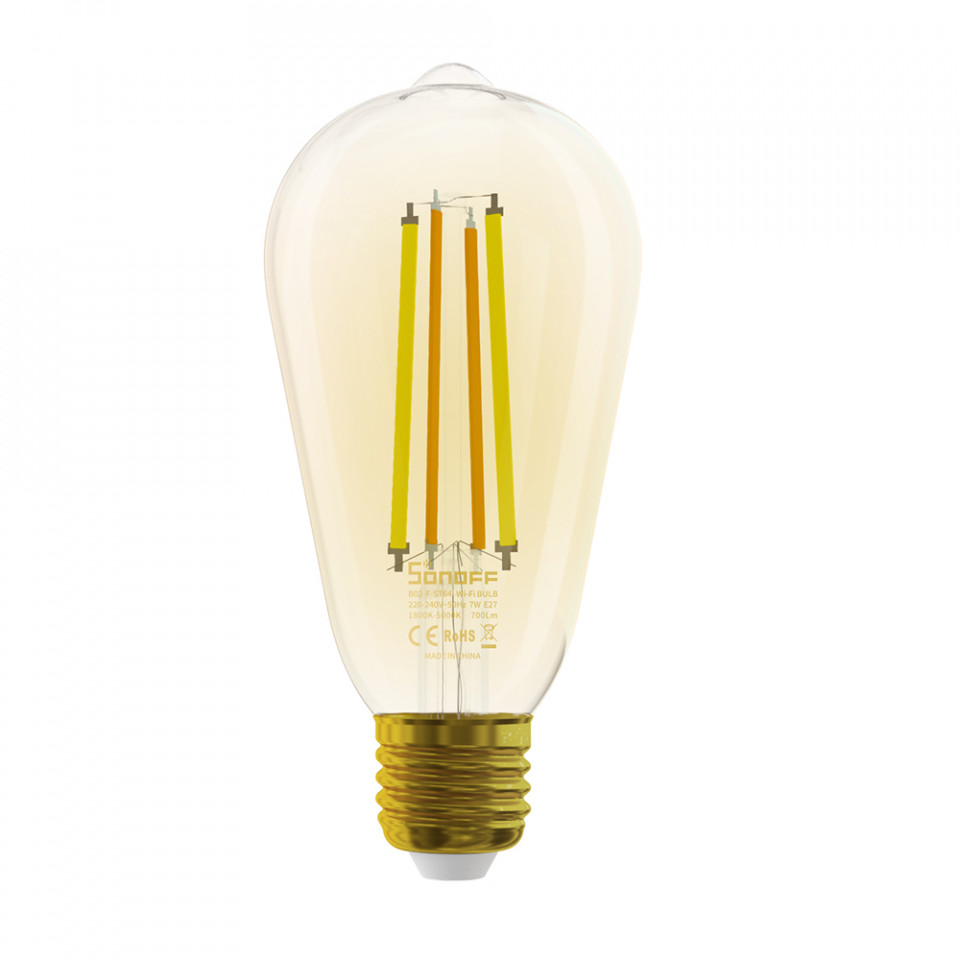 Sonoff Bec Smart LED B02-F-ST64, Control vocal, 7W, E27, 700lm, WiFi