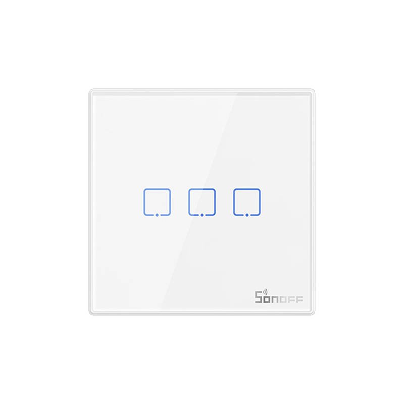 Sonoff Intrerupator 3 canale, wireless, 433 MHz, Sonoff T2EU3C-RF, compatibil cu RFR2, RFR3, 4CHPROR3, seriile TX, SlampherR2